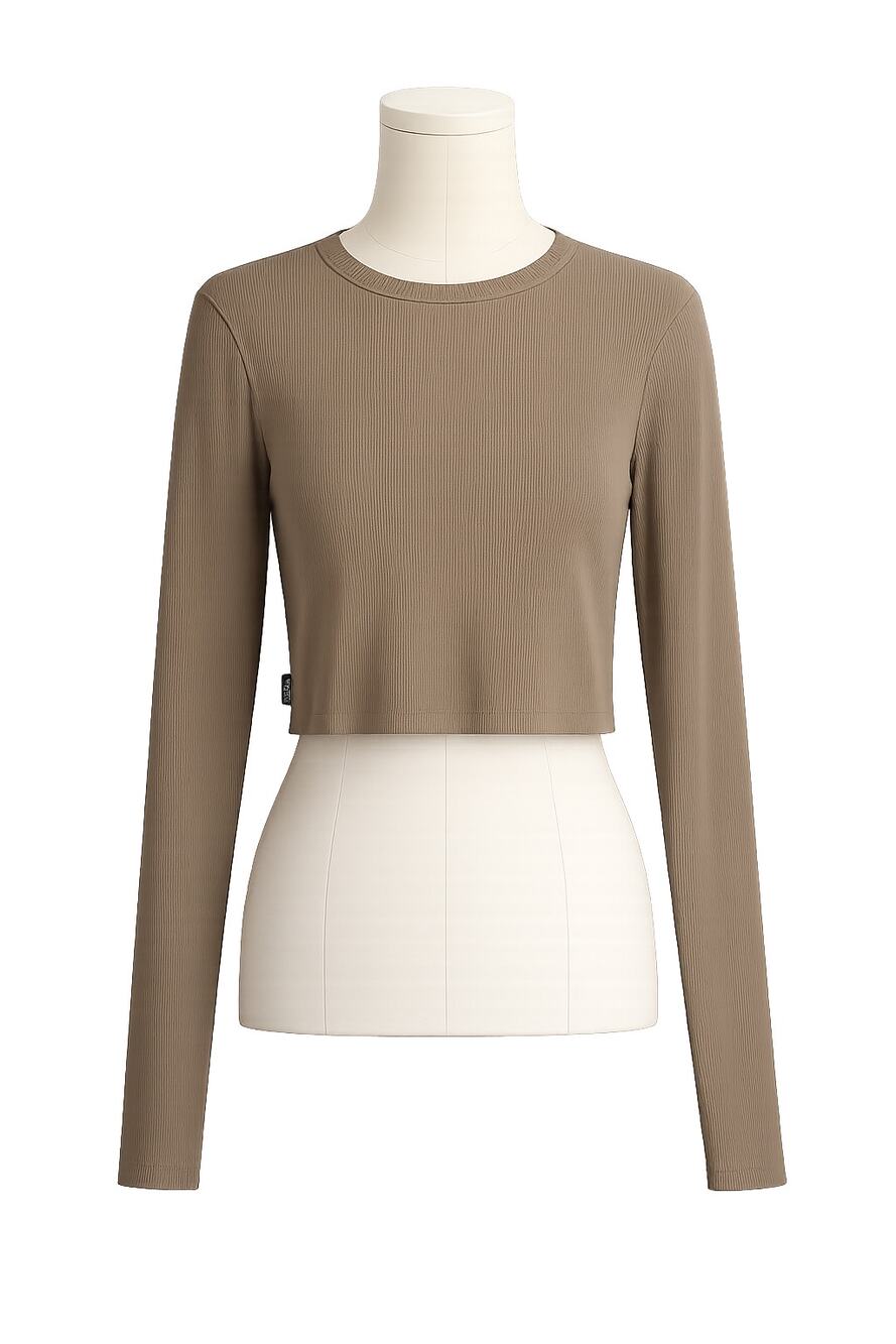 Vans Drew Brown Ribbed Long Sleeve Crop Top - Size M - Casual Streetwear